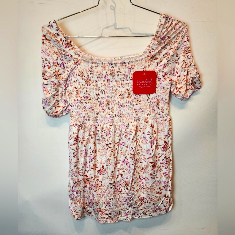 Ingrid Maternity S Blouse Lightweight Smocked Cottage core Boho Floral Pink NWT